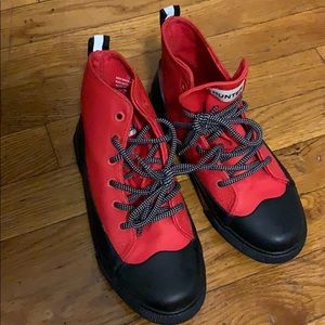 Hunter rain sneakers.